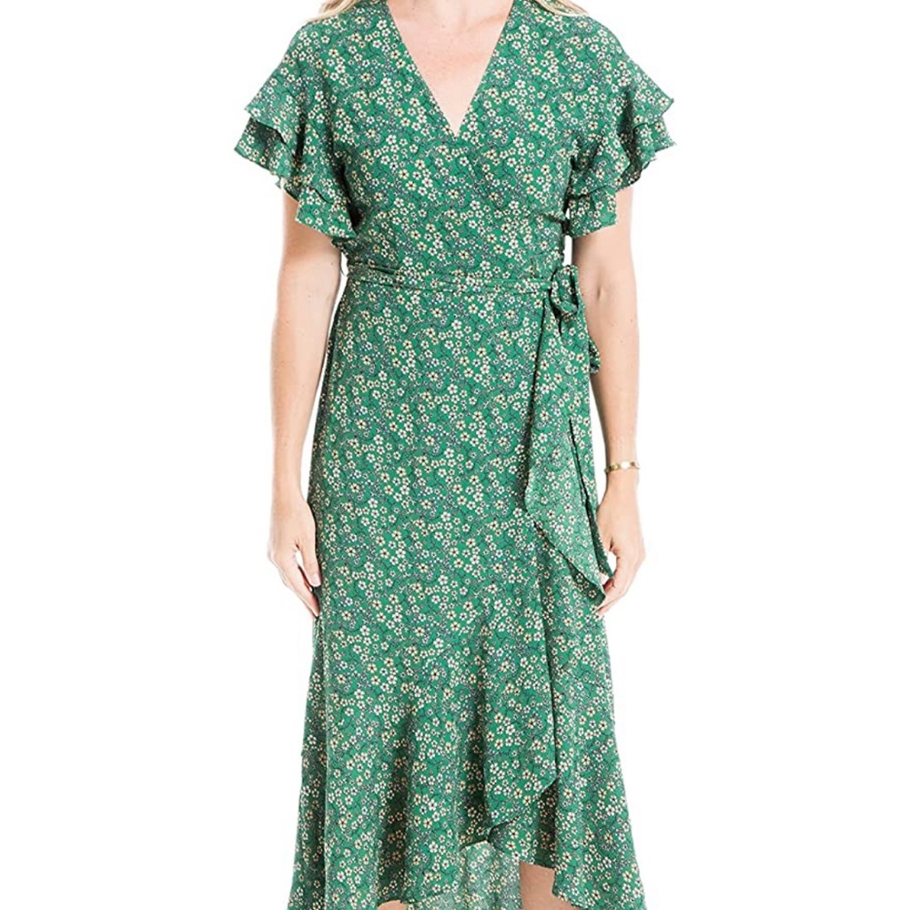 Green Floral Wrap Dress